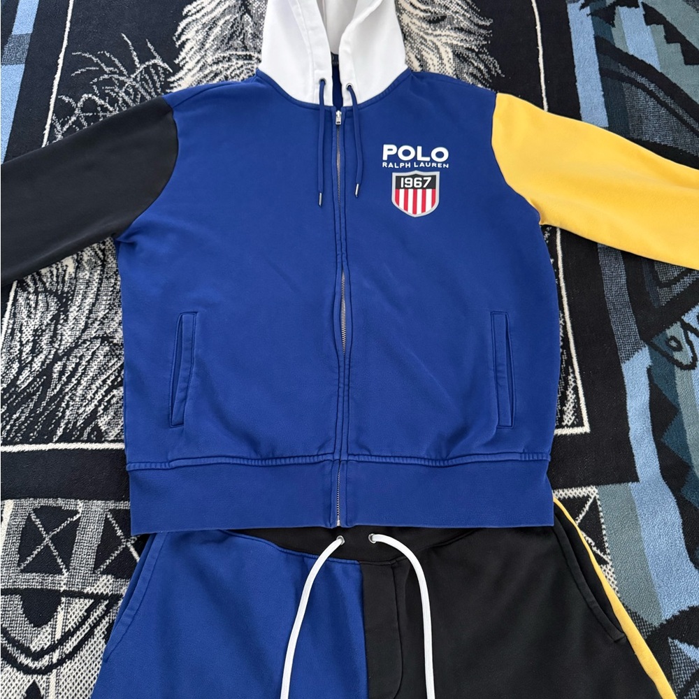Polo Ralph Lauren Double Knit 1967 Crest Multi Colorblocked Hoodie + Shorts Set